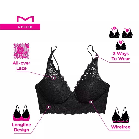 Maidenform Bra 38D Pure Comfort Wire-Free Halter Convertible Lace Soft Cups NWOT - Picture 5 of 6